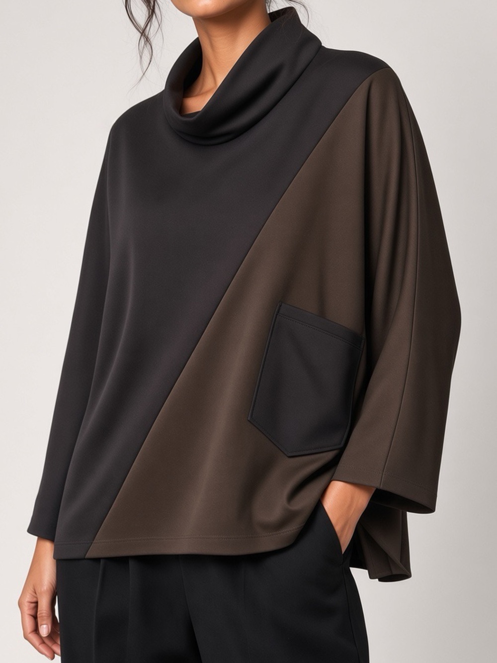 Comfy USA Large Asymmetrical Two Color Pocket Blouse Size Large Langenlook